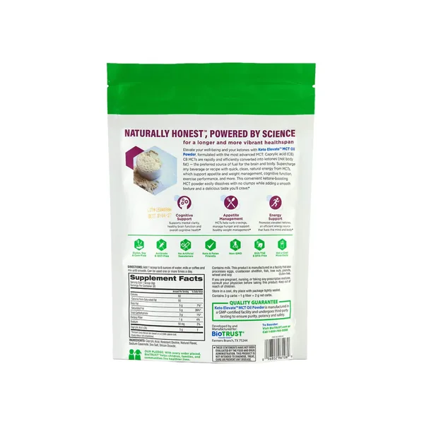 Keto Elevate supplement facts label